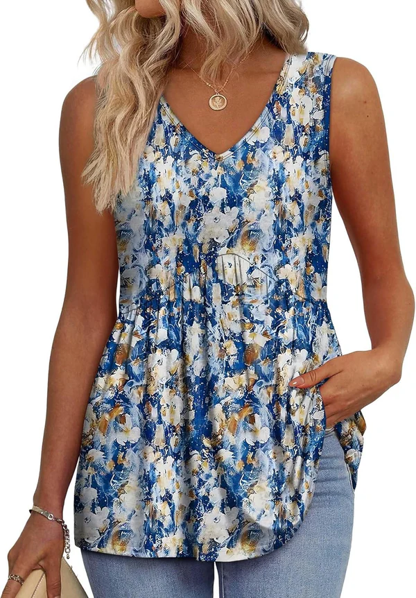 Mary™ | Peplum V-Neck Printed Tank Top - Eliza-Warszawa