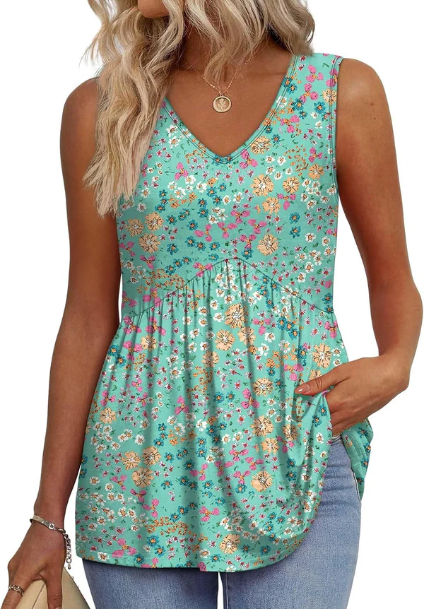 Mary™ | Peplum V-Neck Printed Tank Top - Eliza-Warszawa