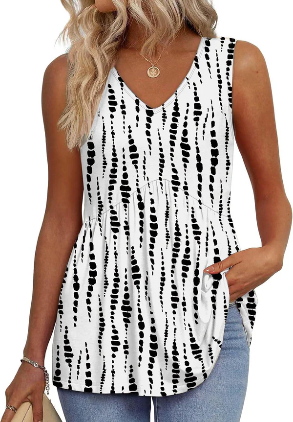 Mary™ | Peplum V-Neck Printed Tank Top - Eliza-Warszawa