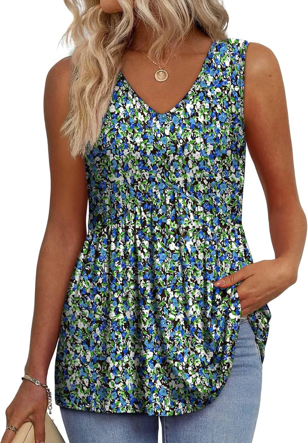 Mary™ | Peplum V-Neck Printed Tank Top - Eliza-Warszawa