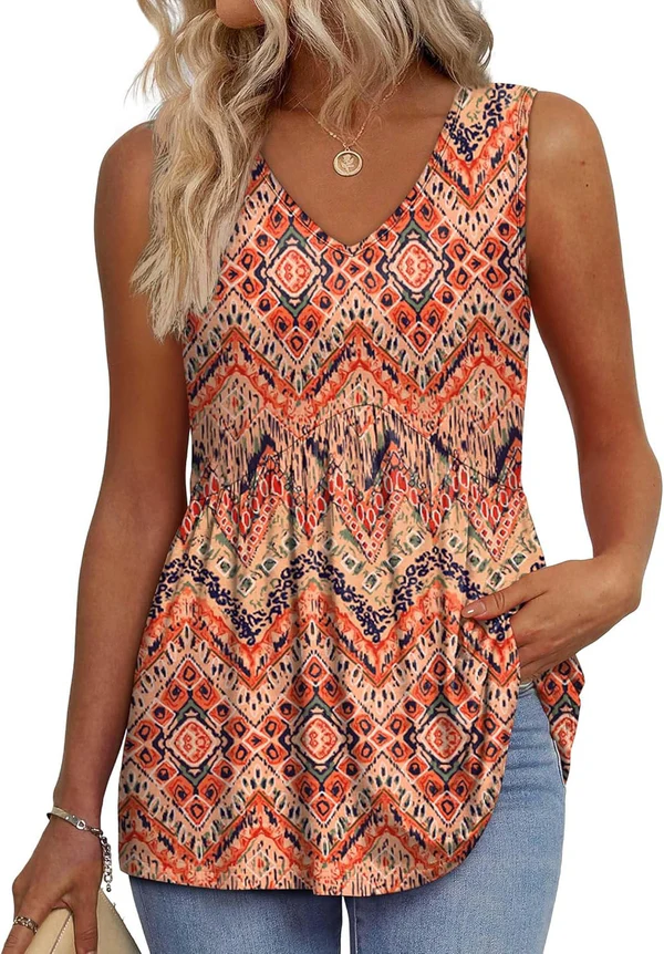Mary™ | Peplum V-Neck Printed Tank Top - Eliza-Warszawa