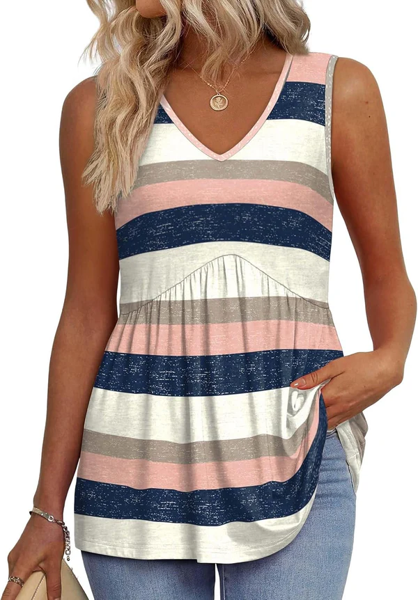 Mary™ | Peplum V-Neck Printed Tank Top - Eliza-Warszawa