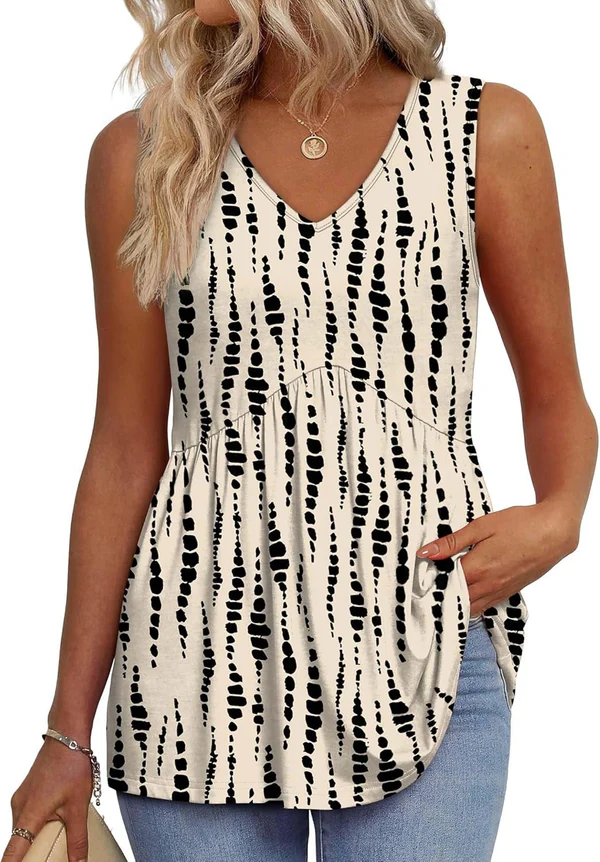 Mary™ | Peplum V-Neck Printed Tank Top - Eliza-Warszawa