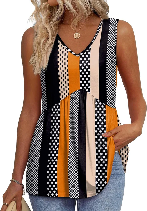 Mary™ | Peplum V-Neck Printed Tank Top - Eliza-Warszawa