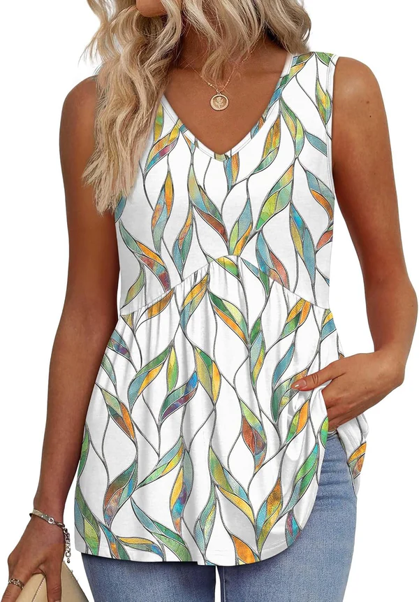 Mary™ | Peplum V-Neck Printed Tank Top - Eliza-Warszawa