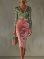 Pink velvet leopard print midi dress - Eliza-Warszawa
