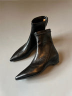 Pointed-toe soft leather stretch boots with back zipper wedge boots - Eliza-Warszawa