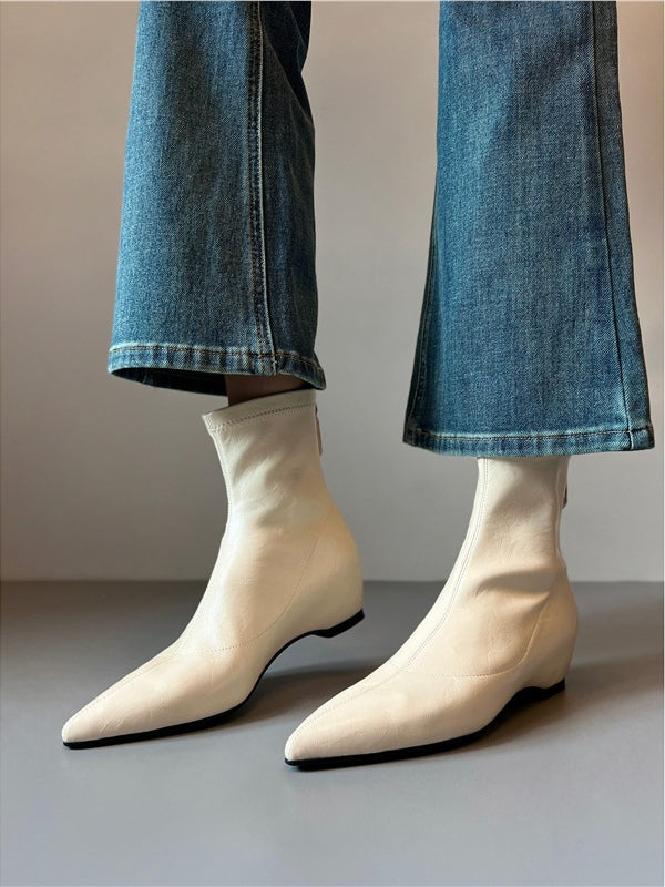Pointed-toe soft leather stretch boots with back zipper wedge boots - Eliza-Warszawa