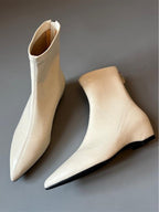 Pointed-toe soft leather stretch boots with back zipper wedge boots - Eliza-Warszawa