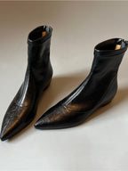 Pointed-toe soft leather stretch boots with back zipper wedge boots - Eliza-Warszawa