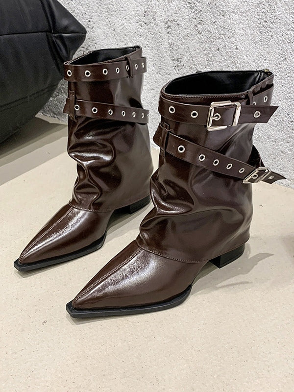 Pointed toe chunky heel retro Martin boots - Eliza-Warszawa