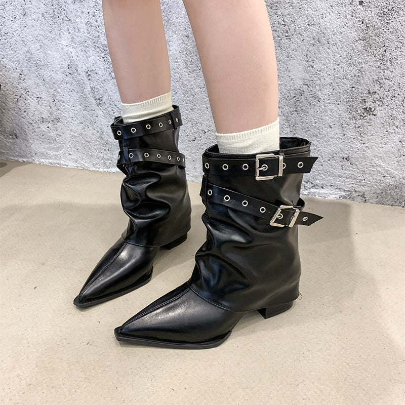 Pointed toe chunky heel retro Martin boots - Eliza-Warszawa