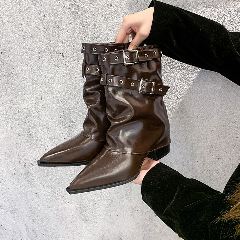 Pointed toe chunky heel retro Martin boots - Eliza-Warszawa