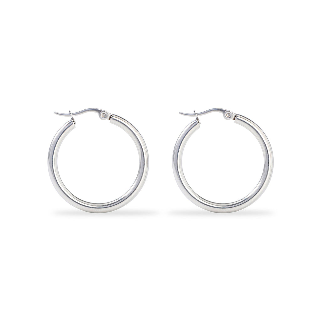 Polished Silver Classic Hoop Earrings - Eliza-Warszawa