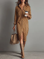 Polka Dot Faux Suede Shirt Midi Dress - Eliza-Warszawa