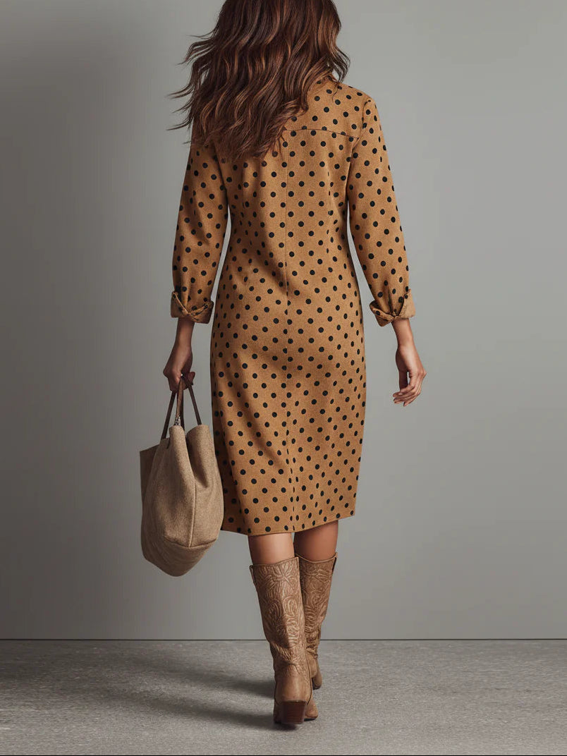 Polka Dot Faux Suede Shirt Midi Dress - Eliza-Warszawa