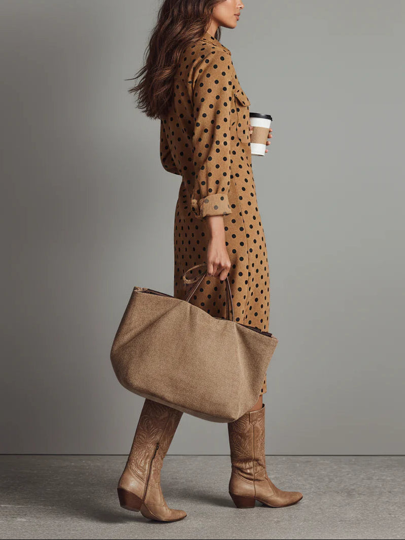 Polka Dot Faux Suede Shirt Midi Dress - Eliza-Warszawa