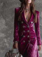 Purple Button-Down Velvet Long Blazer Maxi Dress - Eliza-Warszawa