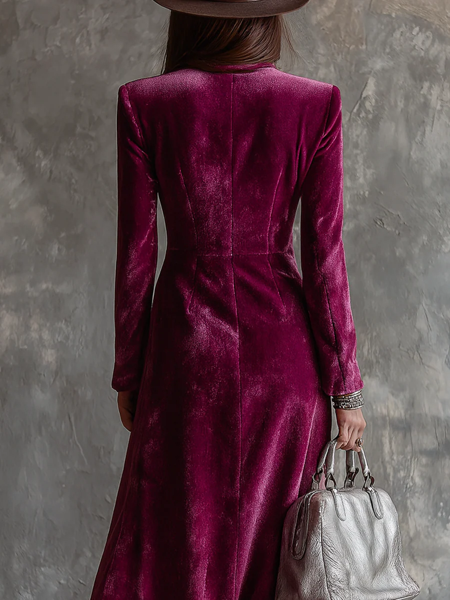 Purple Button-Down Velvet Long Blazer Maxi Dress - Eliza-Warszawa