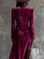 Purple Button-Down Velvet Long Blazer Maxi Dress - Eliza-Warszawa