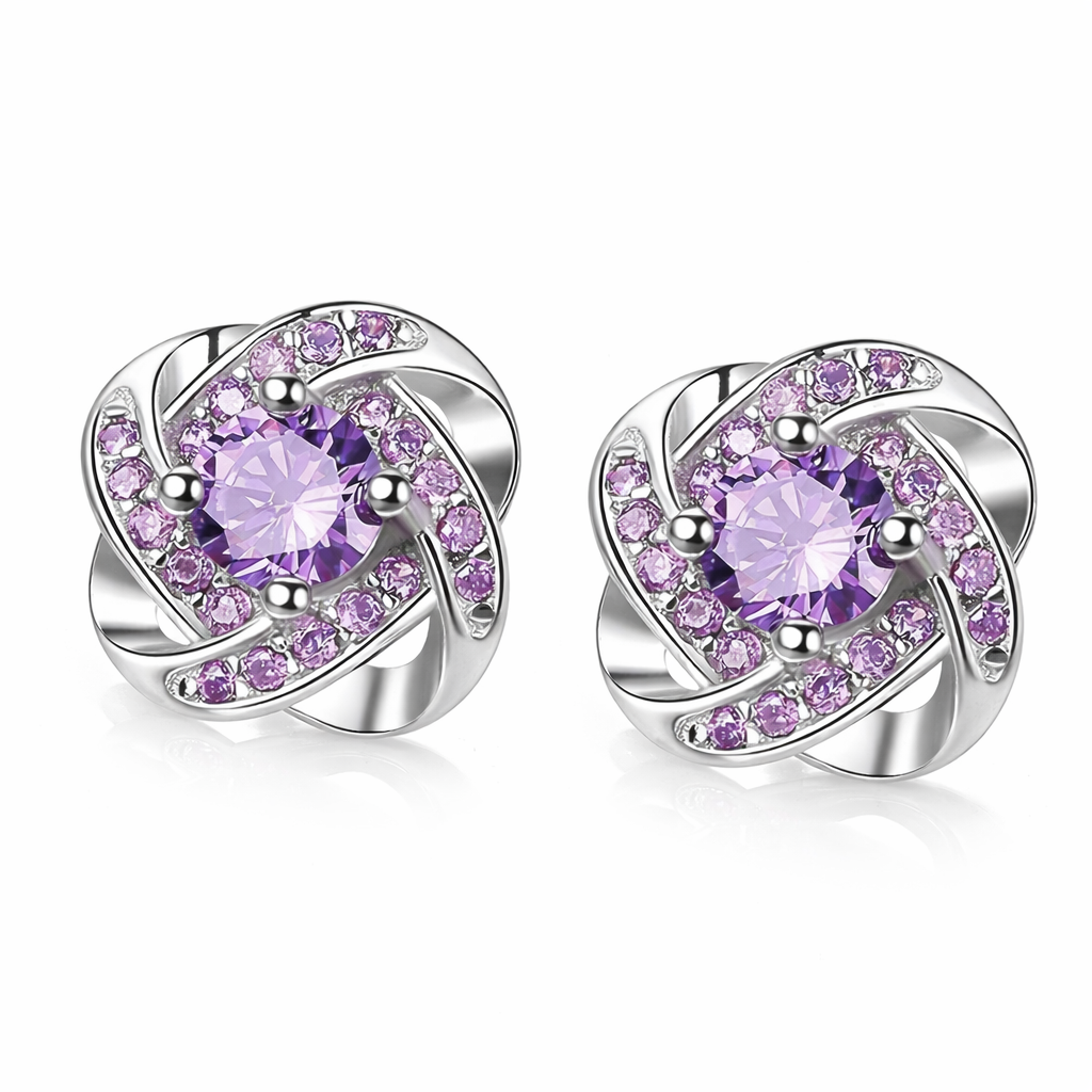 Purple Four-Leaf Clover Earrings