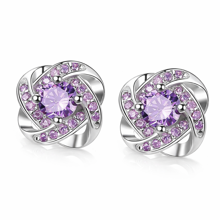 Purple Four-Leaf Clover Earrings