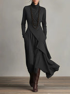 Purple High-neck Asymmetrical Pleated Maxi Dress - Eliza-Warszawa