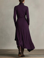 Purple High-neck Asymmetrical Pleated Maxi Dress - Eliza-Warszawa