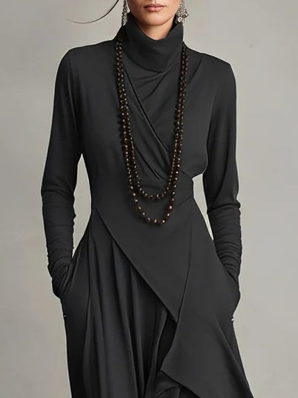 Purple High-neck Asymmetrical Pleated Maxi Dress - Eliza-Warszawa
