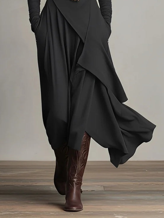 Purple High-neck Asymmetrical Pleated Maxi Dress - Eliza-Warszawa