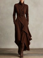 Purple High-neck Asymmetrical Pleated Maxi Dress - Eliza-Warszawa