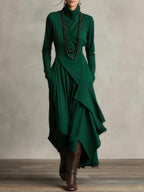 Purple High-neck Asymmetrical Pleated Maxi Dress - Eliza-Warszawa