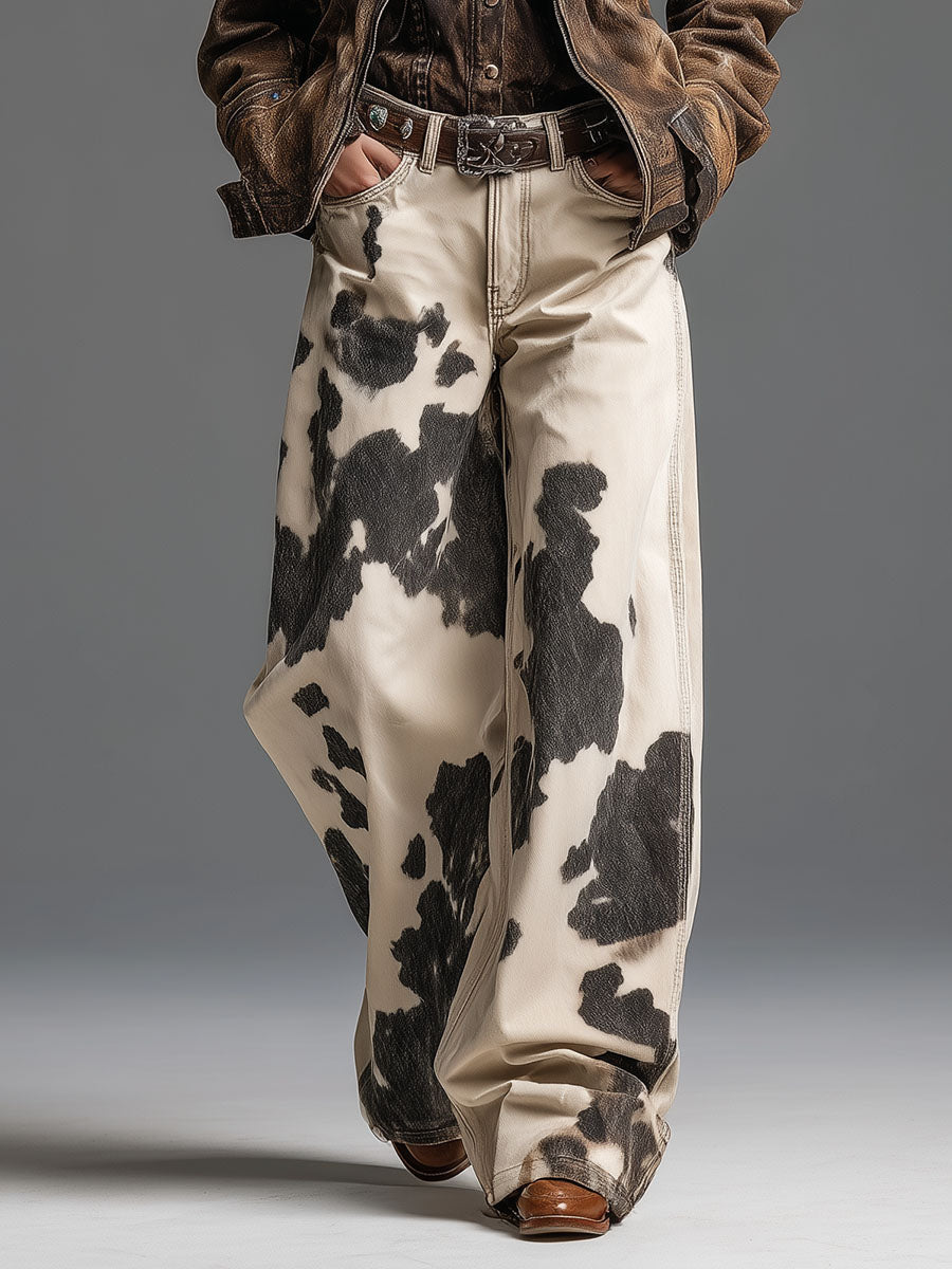 Retro And Fashionable Western Style Cow Pattern Pants - Eliza-Warszawa