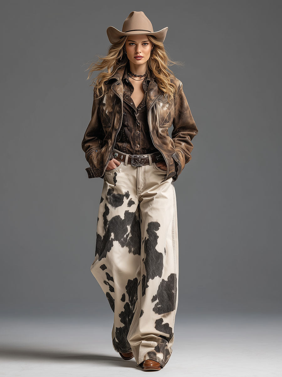 Retro And Fashionable Western Style Cow Pattern Pants - Eliza-Warszawa