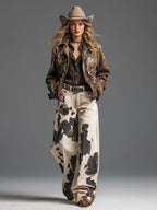 Retro And Fashionable Western Style Cow Pattern Pants - Eliza-Warszawa