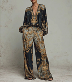 Maple | Retro Baroque Print Deep V-Neck Relaxed Fit Set - Eliza-Warszawa