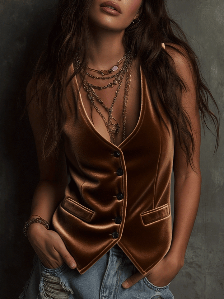 Retro Bohemian Bright Pink Velvet Vest