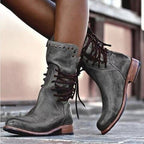 Retro British style rivet lace-up mid-calf boots - Eliza-Warszawa