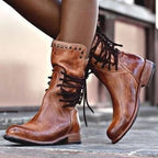 Retro British style rivet lace-up mid-calf boots - Eliza-Warszawa