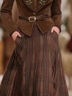 Retro Brown Plaid Double Pocket Elastic Waist Skirt - Eliza-Warszawa