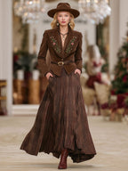 Retro Brown Plaid Double Pocket Elastic Waist Skirt - Eliza-Warszawa
