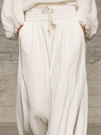 Retro Casual White Elastic Waist Wide-leg Pants - Eliza-Warszawa
