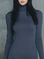 Retro High-neck Lace Cuffs And Pleated Hem Knitted Mini Dress - Eliza-Warszawa