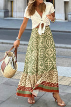 Retro Print Ruched Midi Skirt - Eliza-Warszawa