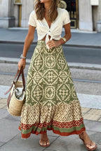 Retro Print Ruched Midi Skirt - Eliza-Warszawa