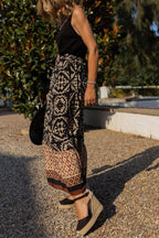 Retro Print Ruched Midi Skirt - Eliza-Warszawa