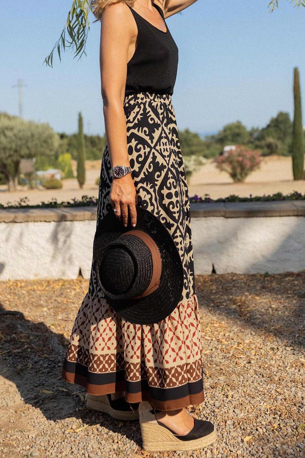 Retro Print Ruched Midi Skirt - Eliza-Warszawa