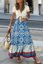 Retro Print Ruched Midi Skirt - Eliza-Warszawa