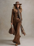 Retro Versatile Brown Faux Suede Tassel Flared Pants - Eliza-Warszawa