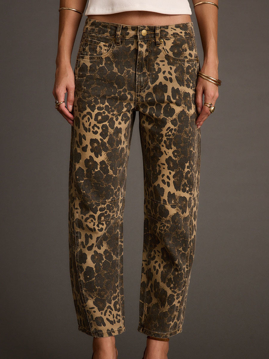 Retro Western Leopard Barrel Jeans - Eliza-Warszawa